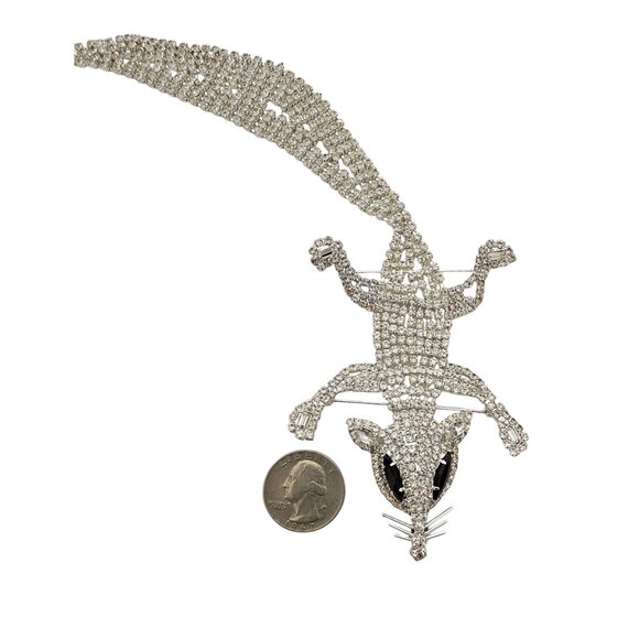 Silver Tone Clear Rhinestone Articulated Mouse Rat Shoulder Brooch Pin L889 - Picture 6 of 7